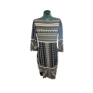 Beige by eci Black & White Geometric Print Sheath Dress – Size 6